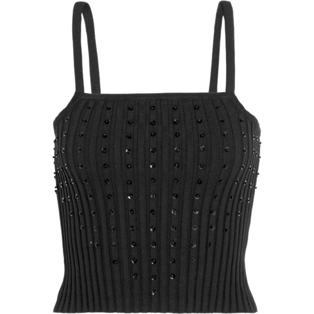 STAUD Penelope cropped embellished ribbed top